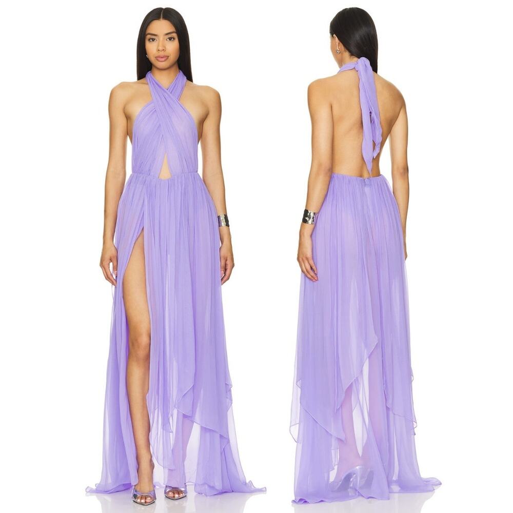 Retrofete Ina Silk Chiffon Dress Halter Formal Party Garden Whimsical Prom XS